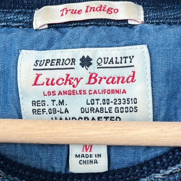 Lucky Brand True Indigo Blue Striped Cotton Long Sleeve Raglan Medium - Picture 4 of 6
